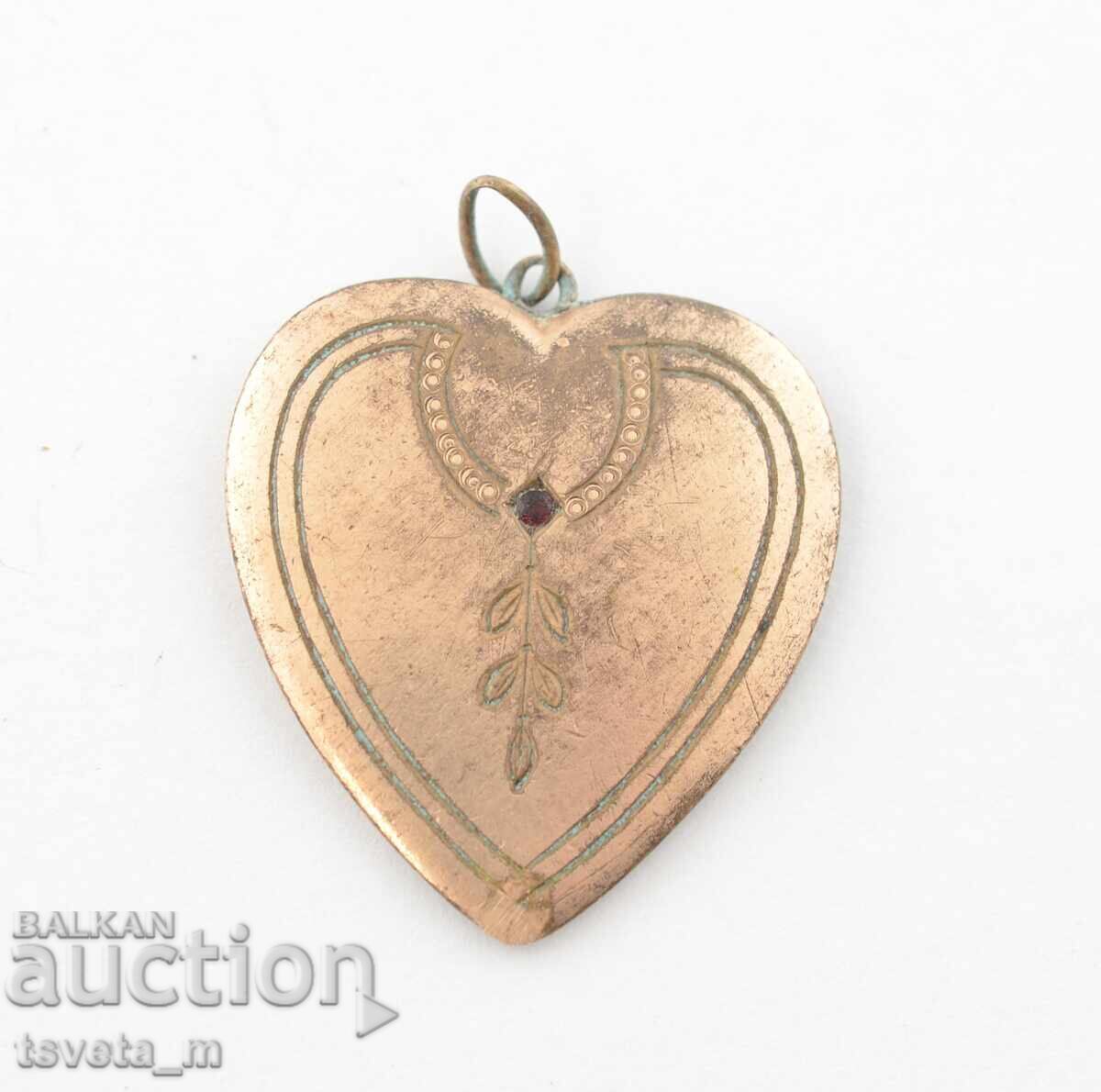 Antique heart pendant for cord, gold plated
