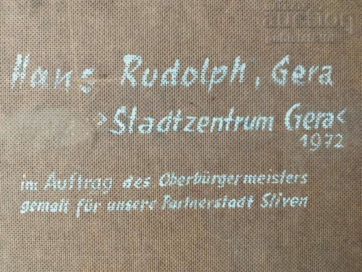 Auction  Painting, "The Center of Gera", GDR, Art. H. Rudolph, 1972