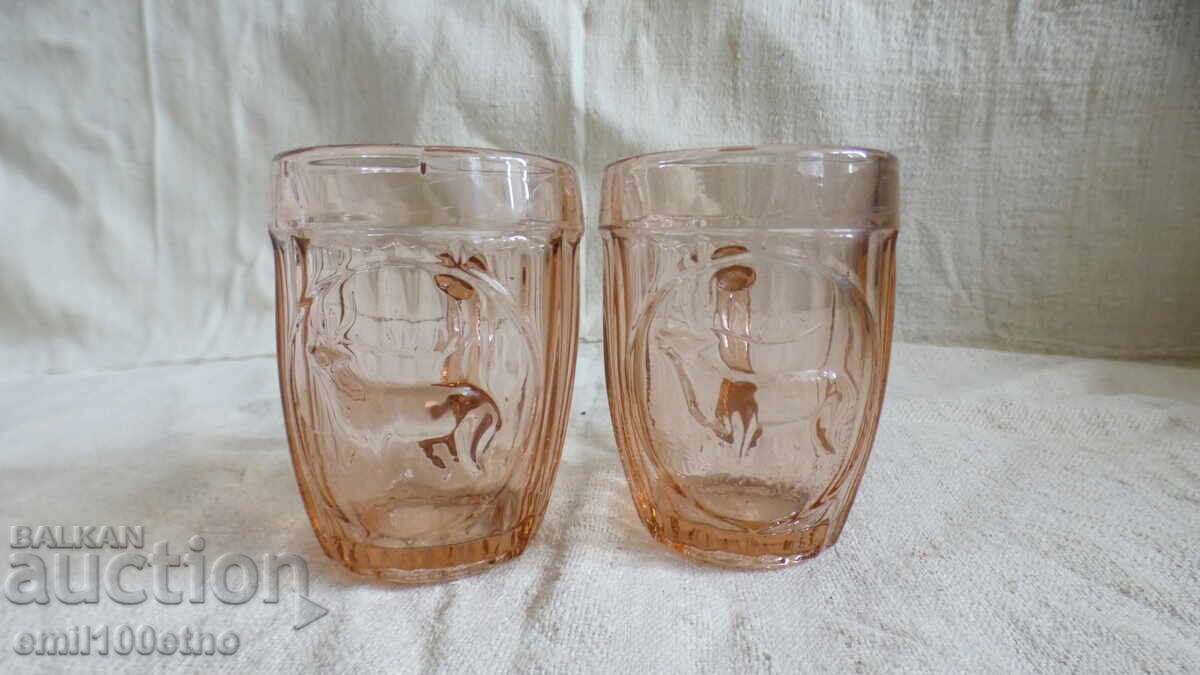 Ποτήρια από χοντρό χρωματιστό γυαλί με εικόνα Ελαφιού