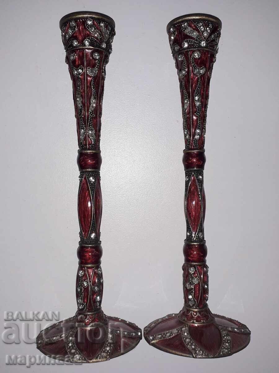 CANDLESTICKS. SOLID ZAMAK. ENAMEL. GERMANY