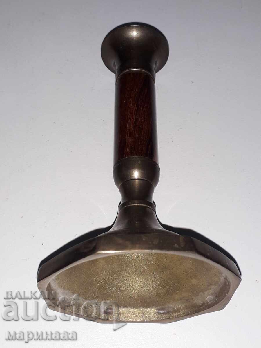 Auction  CANDLESTICK. BRASS, WALNUT