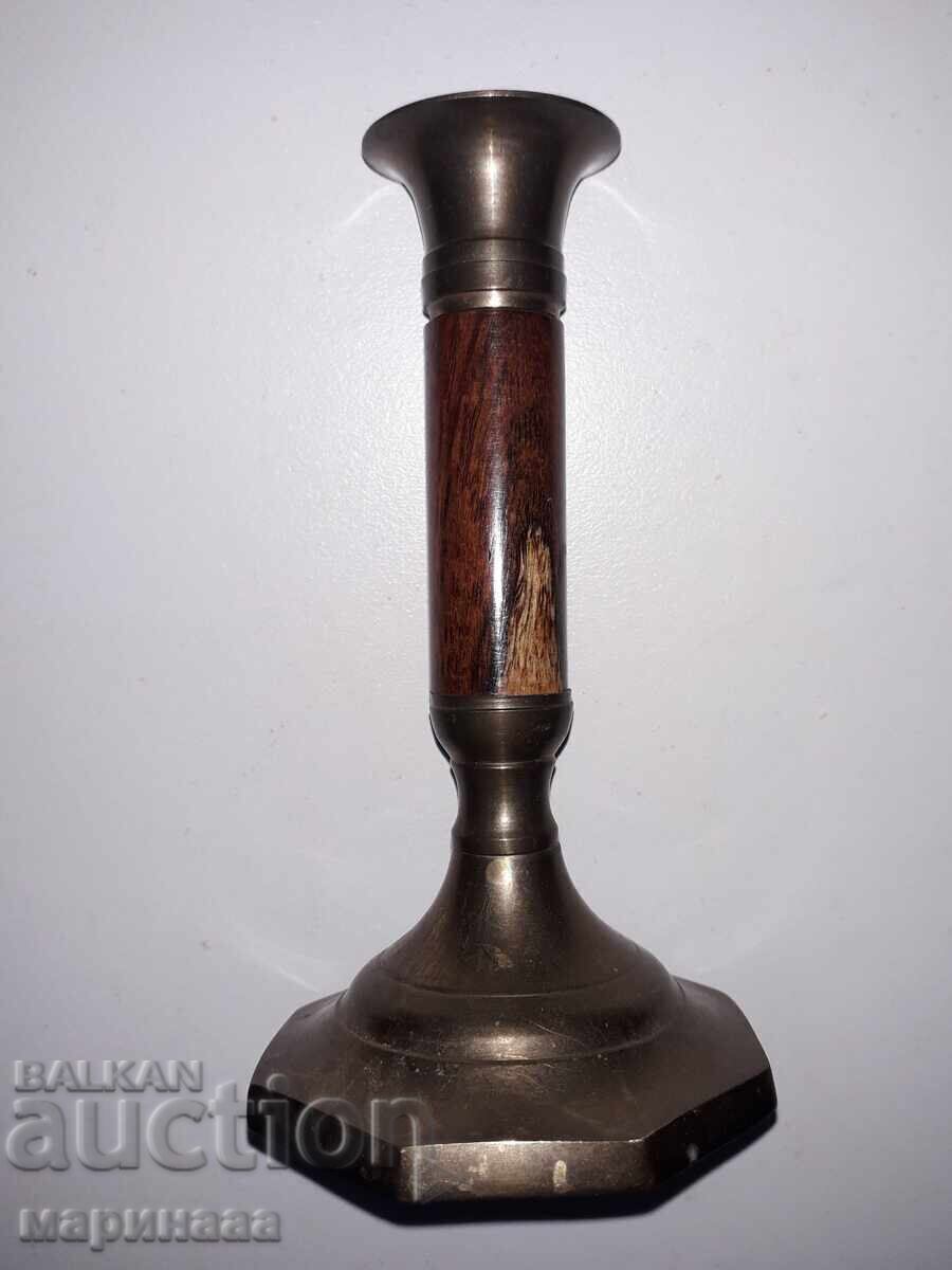 CANDLESTICK. BRASS, WALNUT