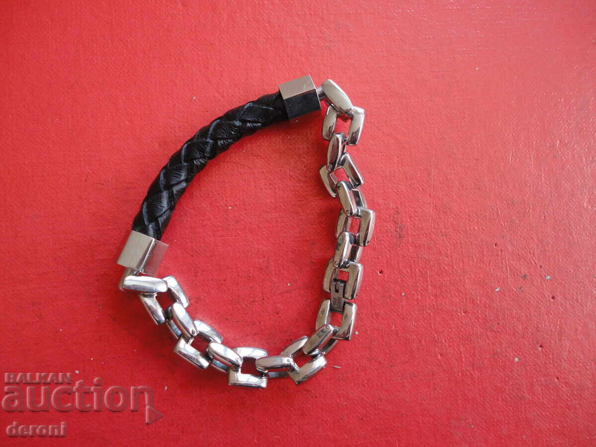 Brățară superbă din piele și oțel - 6