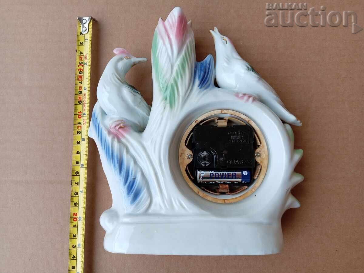 Păsări de porțelan cu vază și ceas retro vintage - 5