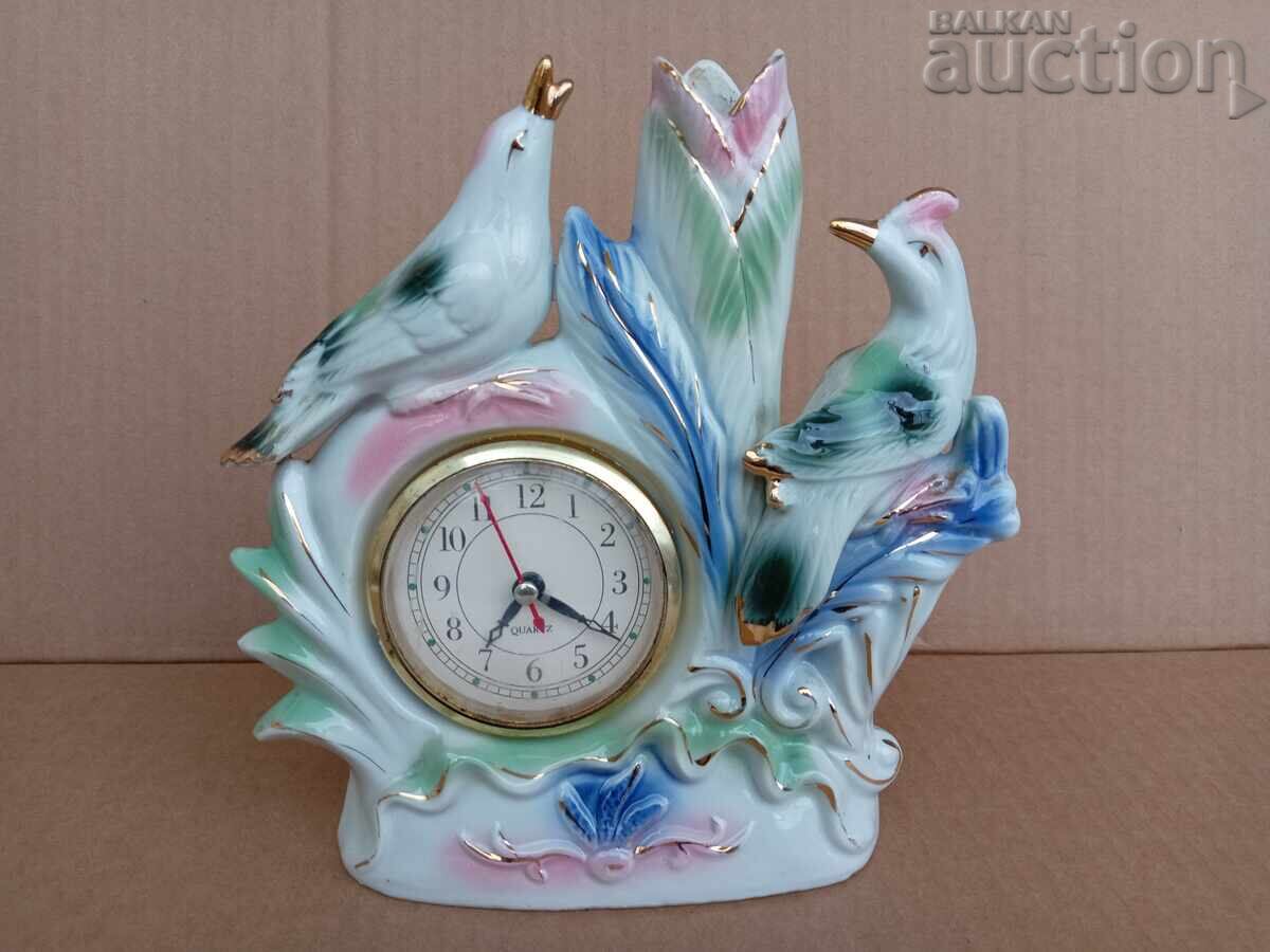 Păsări de porțelan cu vază și ceas retro vintage - 6