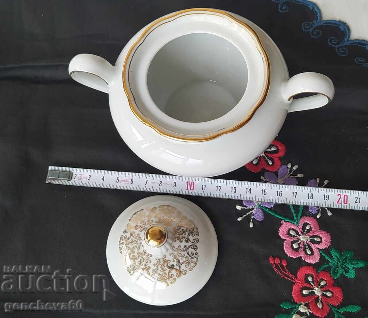 Auction  Ivory Sugar Bowl, Gold Decor, Porcelain Bavaria