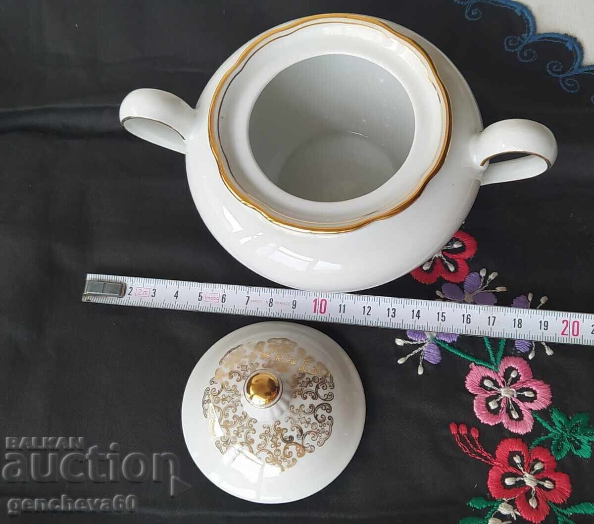 Zaharniță fildeș, decor auriu, porțelan Bavaria - 5
