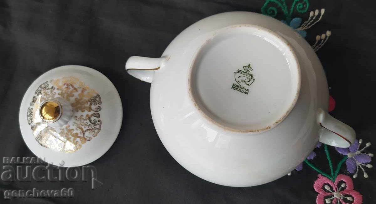 Ivory Sugar Bowl, Gold Decor, Porcelain Bavaria - 6