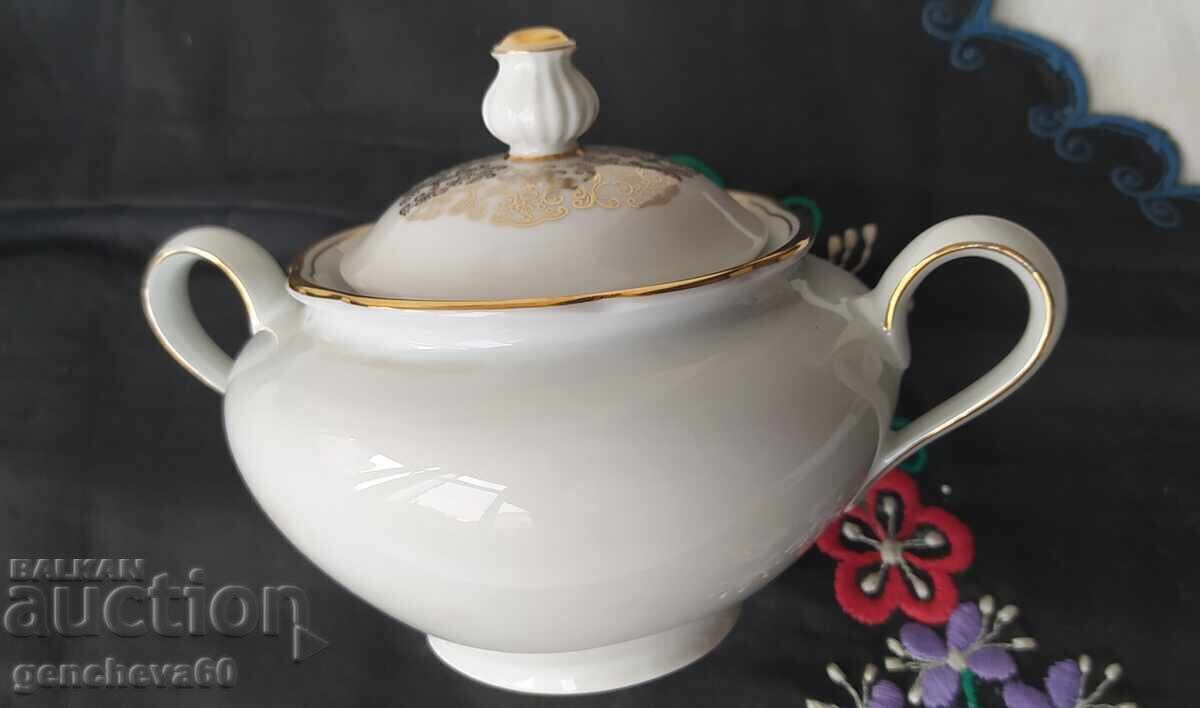 Ivory Sugar Bowl, Gold Decor, Porcelain Bavaria - 7