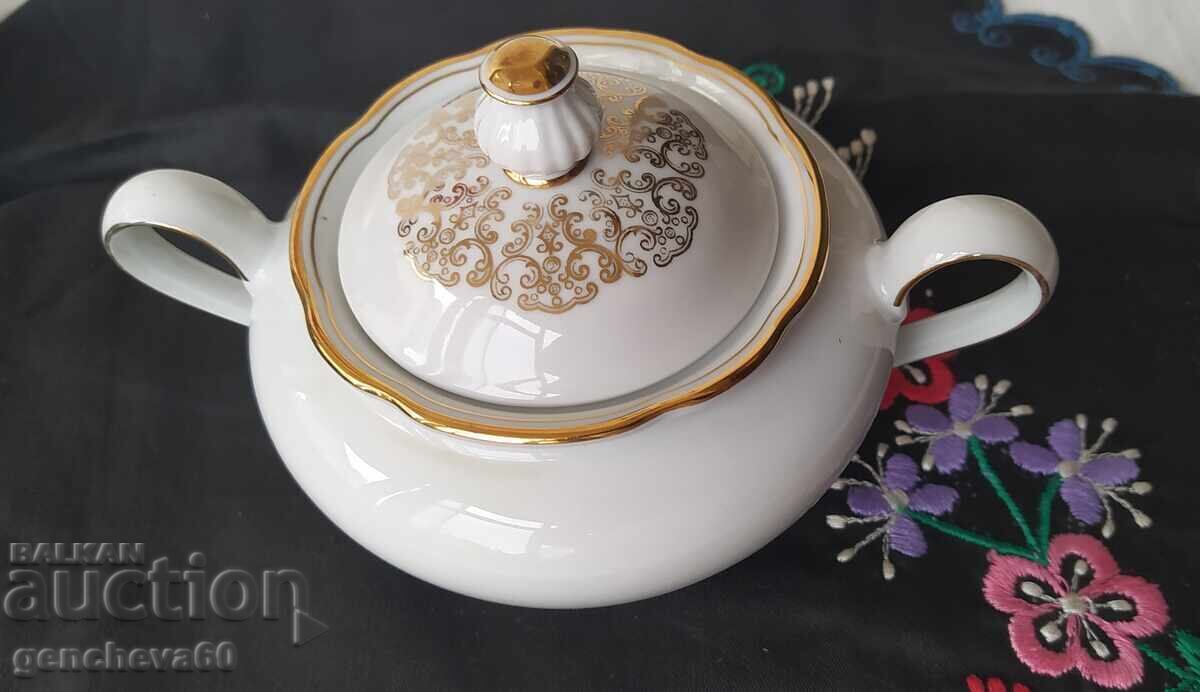 Ivory Sugar Bowl, Gold Decor, Porcelain Bavaria