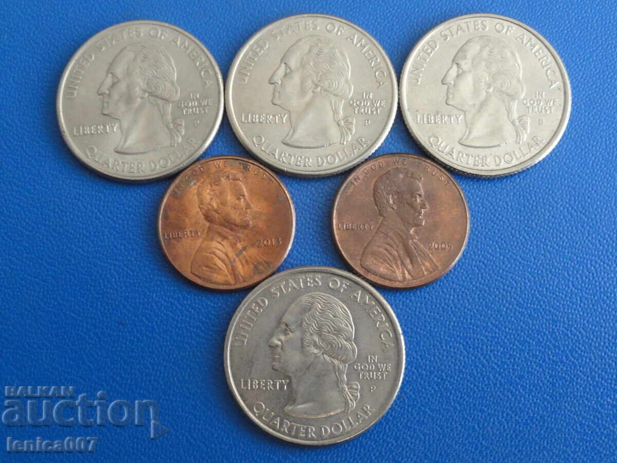 USA 2000 - 1/4 Dollar (4 pieces) + 1 Cent (2 pieces) - 6 USA 2000 - 1/4 Dollar (4 pieces) + 1 Cent (2 pieces) - 6