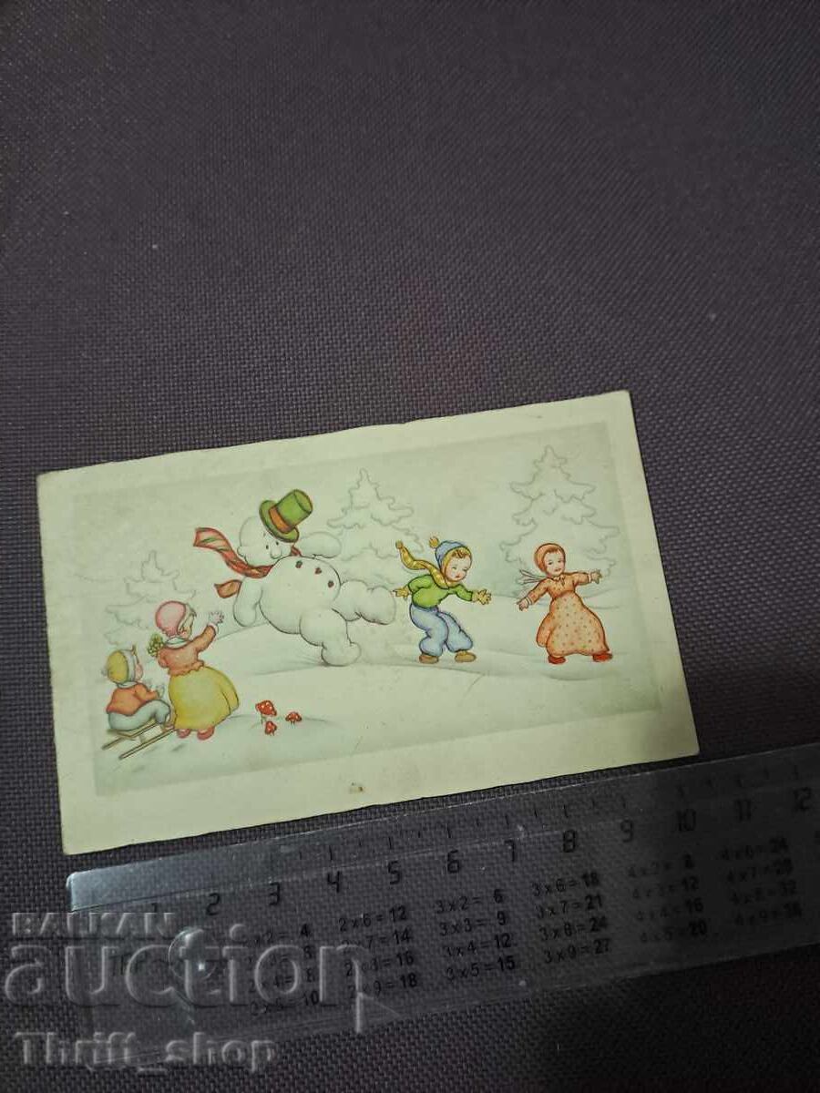 Carte poștală - pentru copii - om de zăpadă - format mic Carte poștală - pentru copii - om de zăpadă - format mic