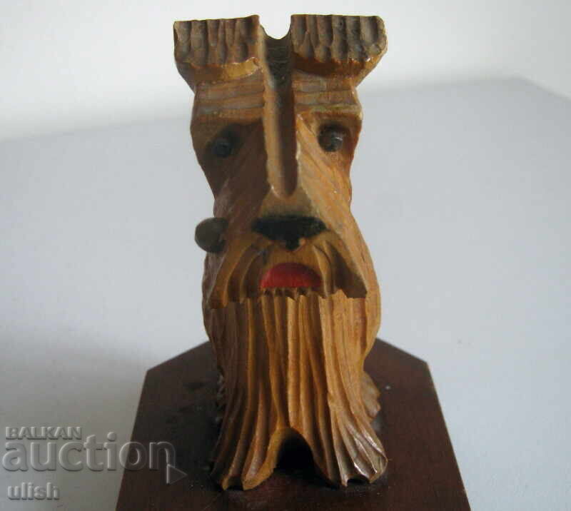 Аукцион Стара дървена поставка за бюро арт ръчна изработка териер