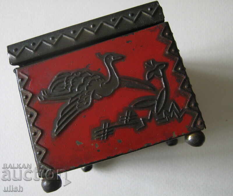 Аукцион Стара антична тенекиена кутия птица арт щампа