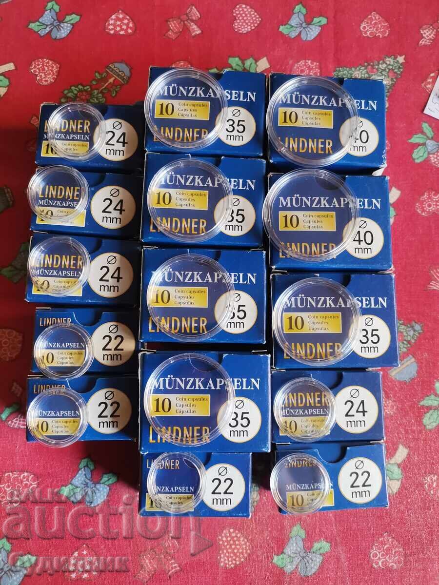 150 Броя Чисто нови капсули за монети различни размери. Пуск