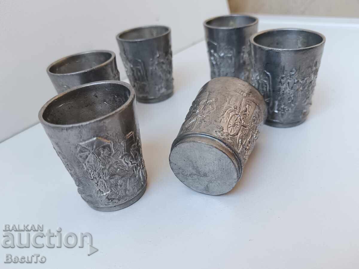 6 tin cups, stamped with domestic scenes, they are sturdy - 7