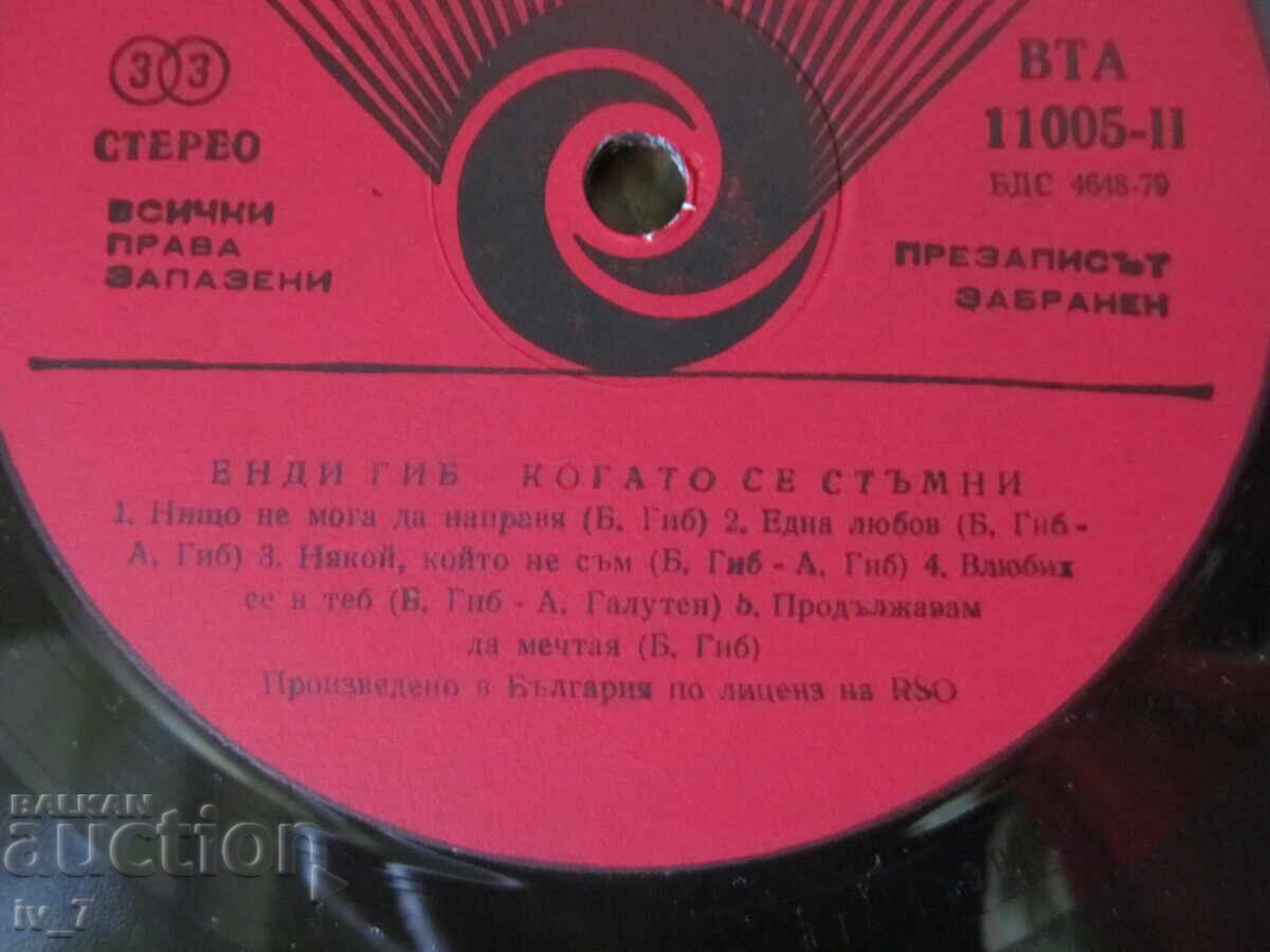 GRAMOPHONE RECORD - ANDY GIBB, large format - 6