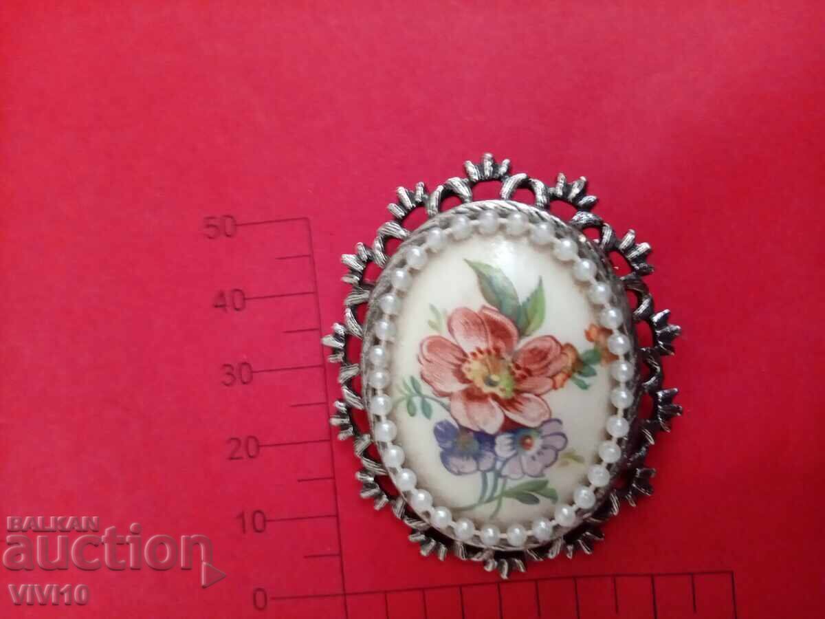 Antique porcelain brooch
