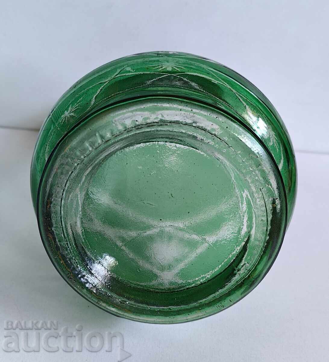 OLD GLASS CARAFE BOTTLE GREEN GLASS STRONG - 5