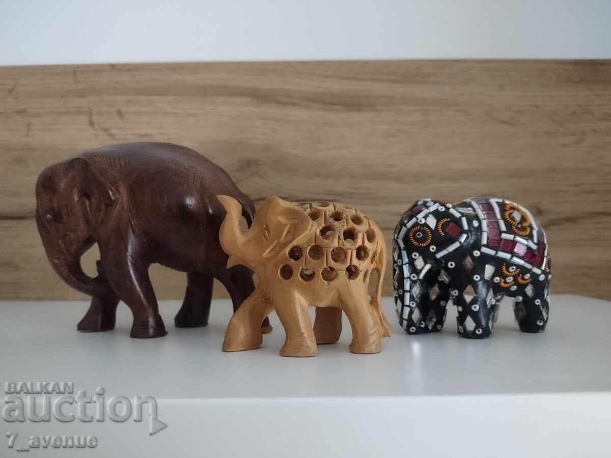 Elephant decoration, elephants, 3 pieces, noble wood Elephant decoration, elephants, 3 pieces, noble wood