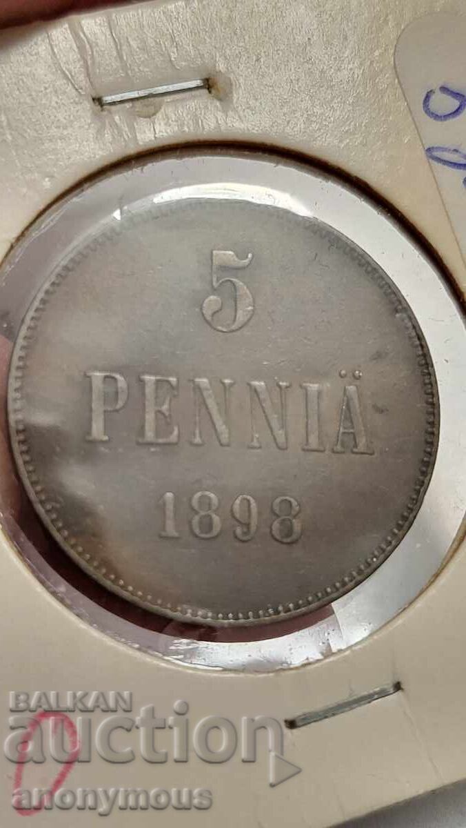 Russia, Finland 5 Penni, Penny 1898 Nicholas II Russia, Finland 5 Penni, Penny 1898 Nicholas II