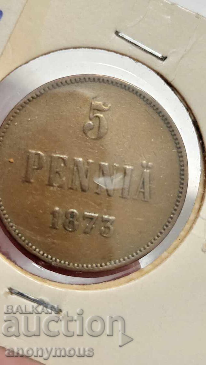 Russia, Finland 5 Penniä, Penny 1873 Alexander II with price 15.00 BGN | € 7.67