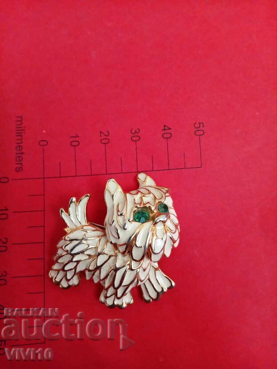 Старинна брошка емаил, куче Старинна брошка емаил, куче