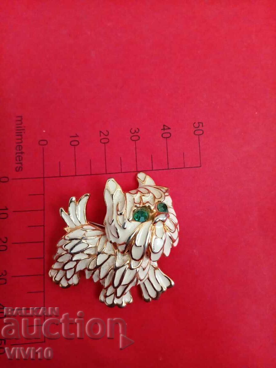 Antique enamel brooch, dog