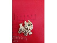 Antique enamel brooch, dog