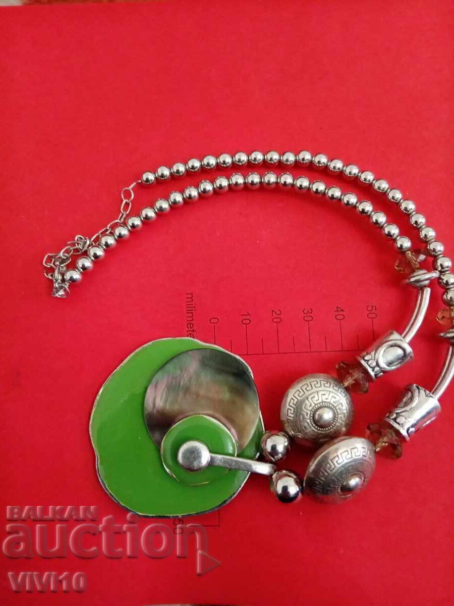 Auction  Antique necklace with enamel and mother-of-pearl