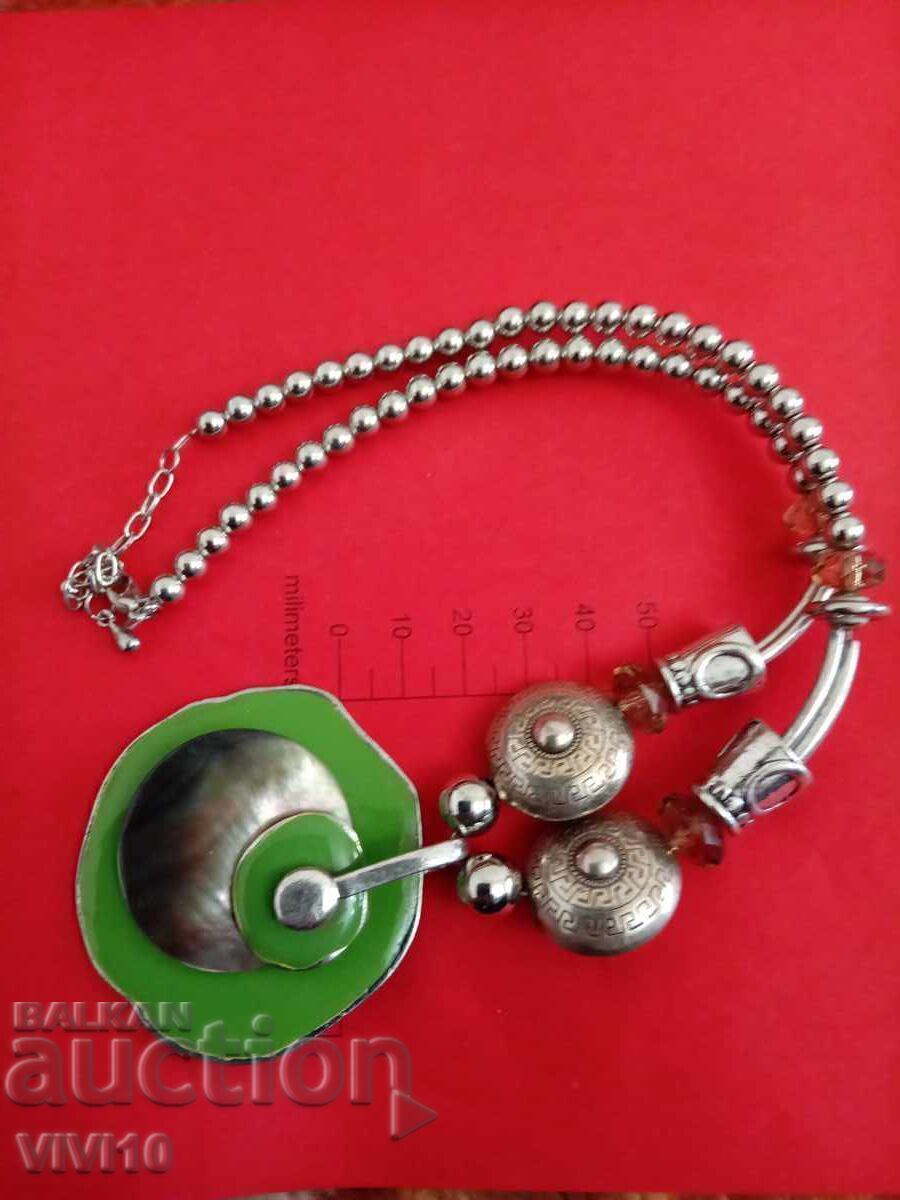 Antique necklace with enamel and mother-of-pearl