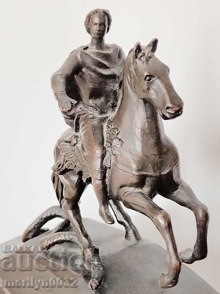 Χάλκινη φιγούρα Πέτρου Α' επί ίππου με αφιερωματική επιγραφή αγαλματίδιο ΕΣΣΔ - 5