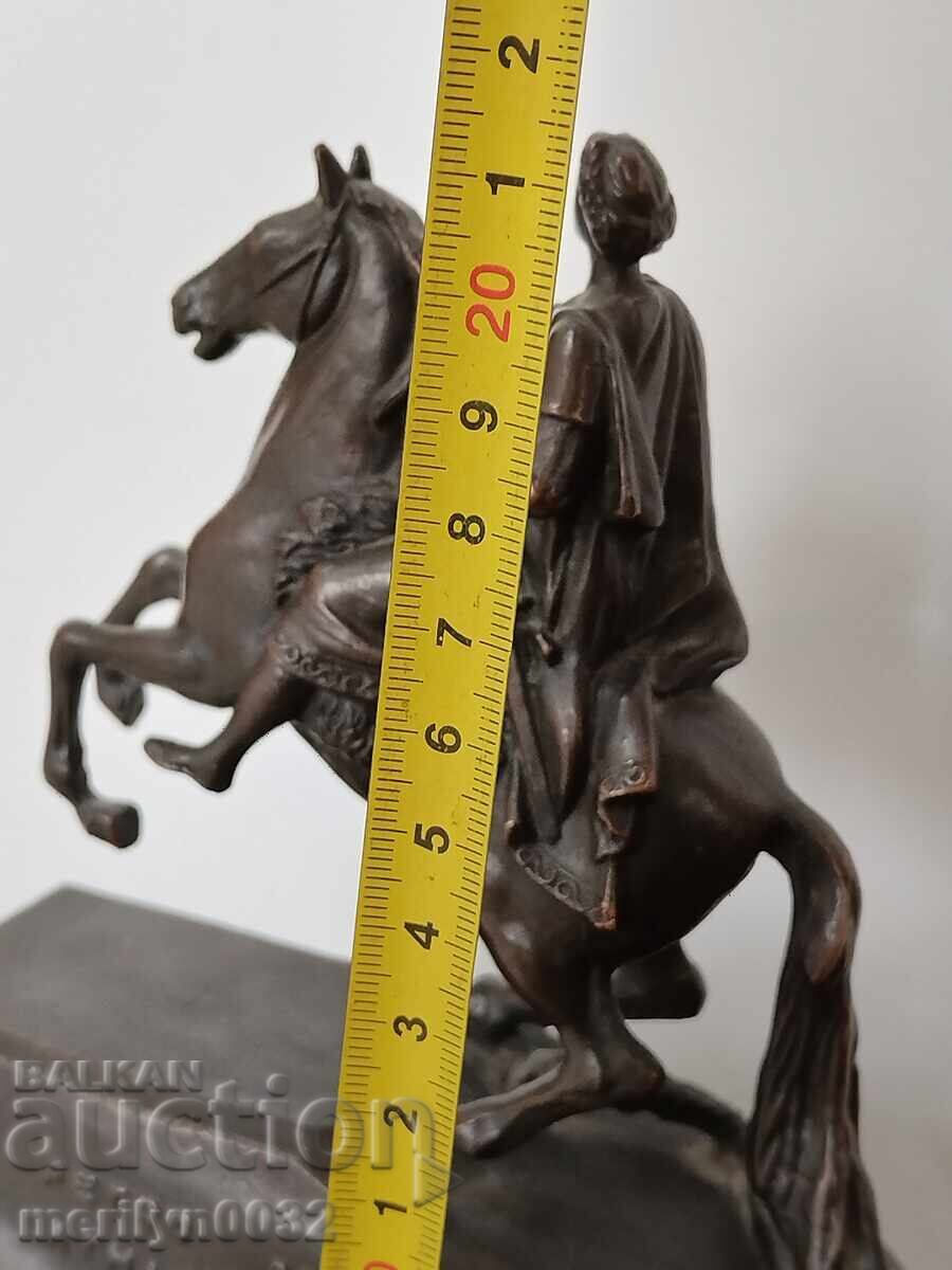 Χάλκινη φιγούρα Πέτρου Α' επί ίππου με αφιερωματική επιγραφή αγαλματίδιο ΕΣΣΔ - 7