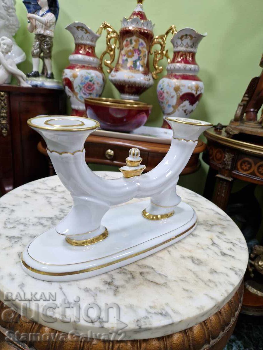 Auction  Antique German porcelain candlestick trio