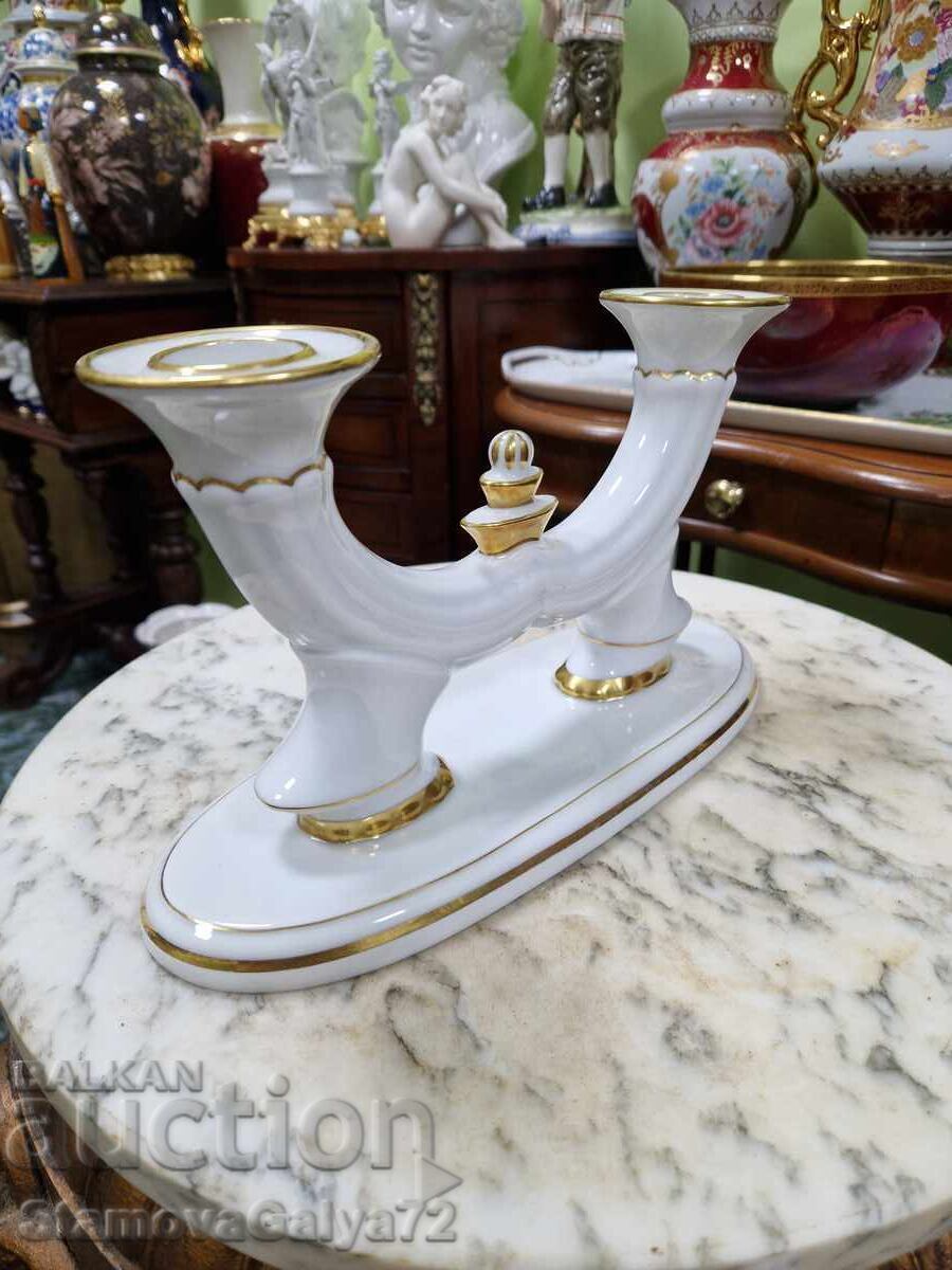 Antique German porcelain candlestick trio - 5