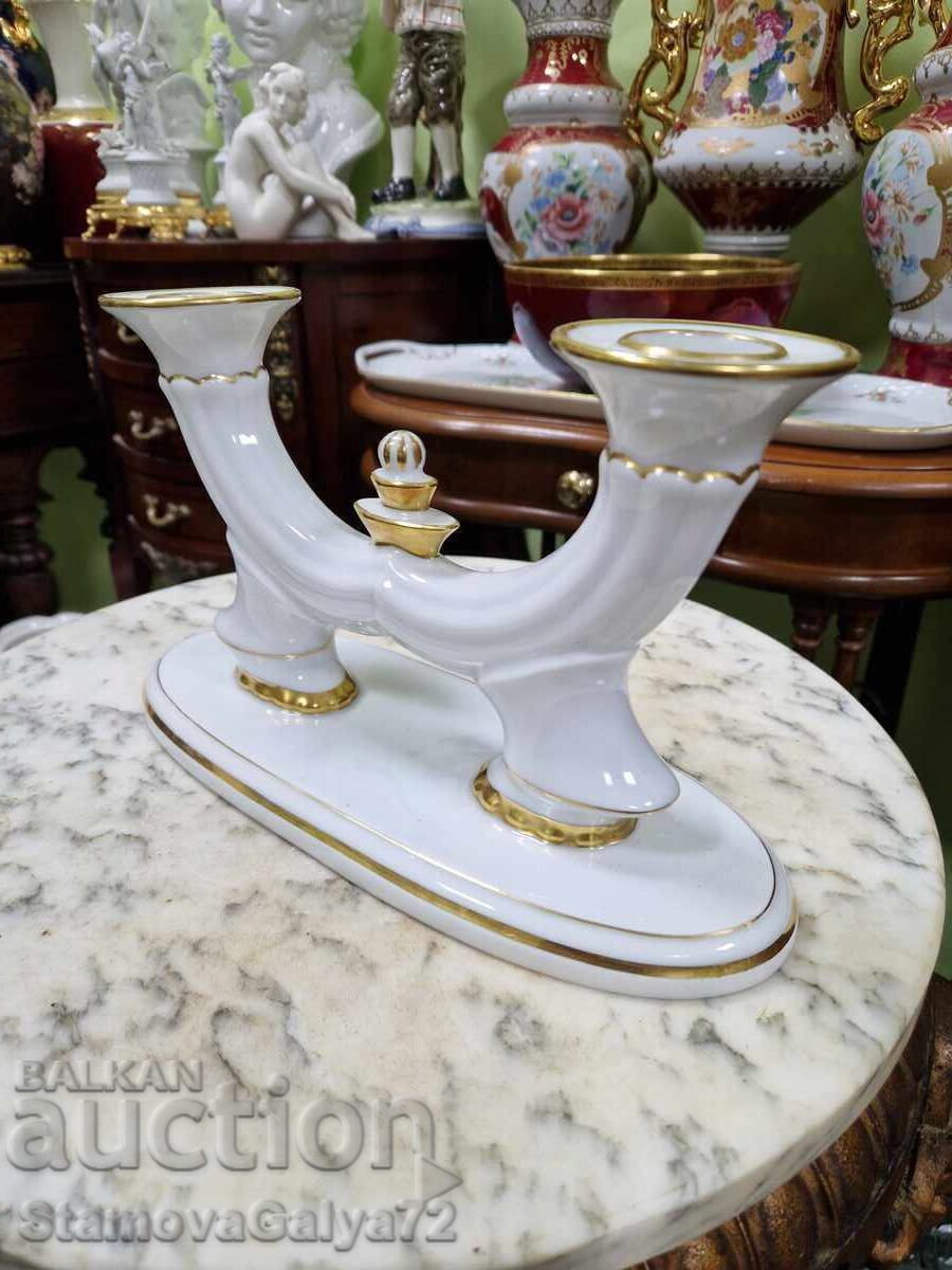 Antique German porcelain candlestick trio - 6