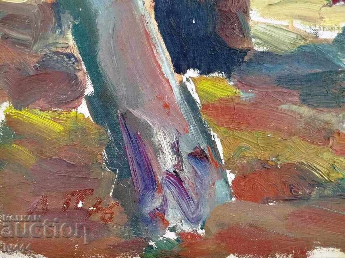 Licitație LUBEN PETROV - TABLOU ÎN ULEI ROȘU - CASĂ DIN KARLOVO CU CURTE