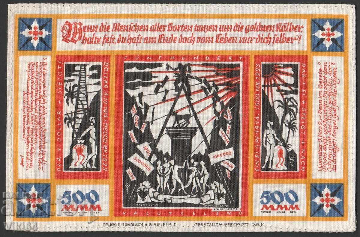 Копринена Банкнота Германия 500 Марки Билефелд 1922 г.