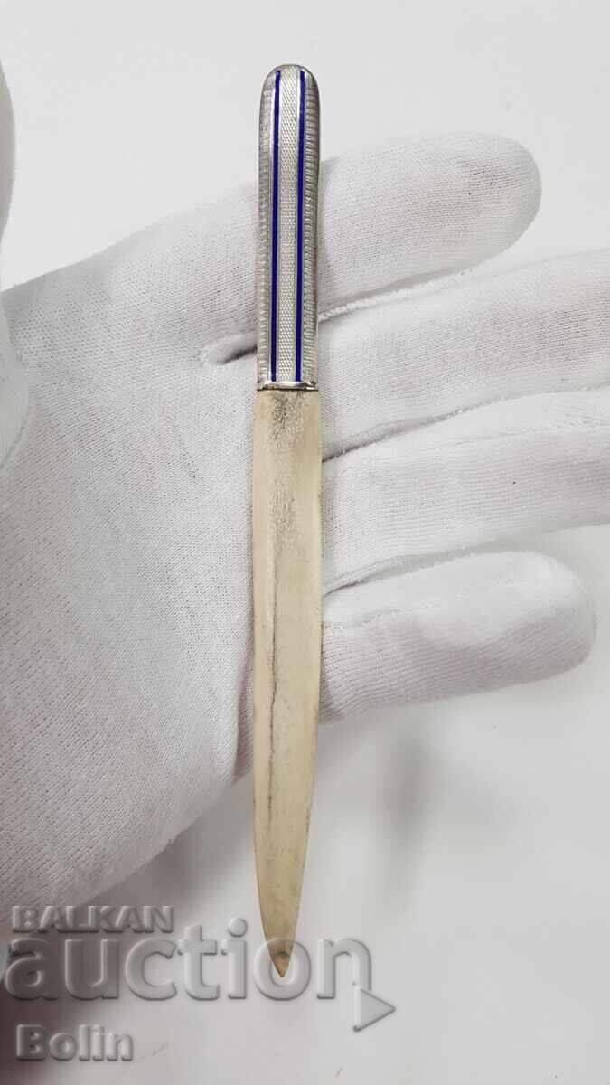 Auction  Collectible European Letter Opener Silver, Enamel, Bone 19th C