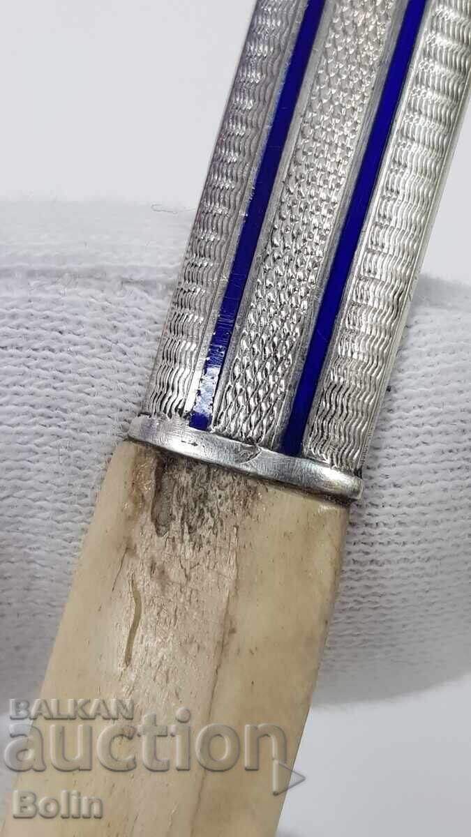 Cuțit european de colecție pentru scrisori argint, email, os, sec. XIX - 6