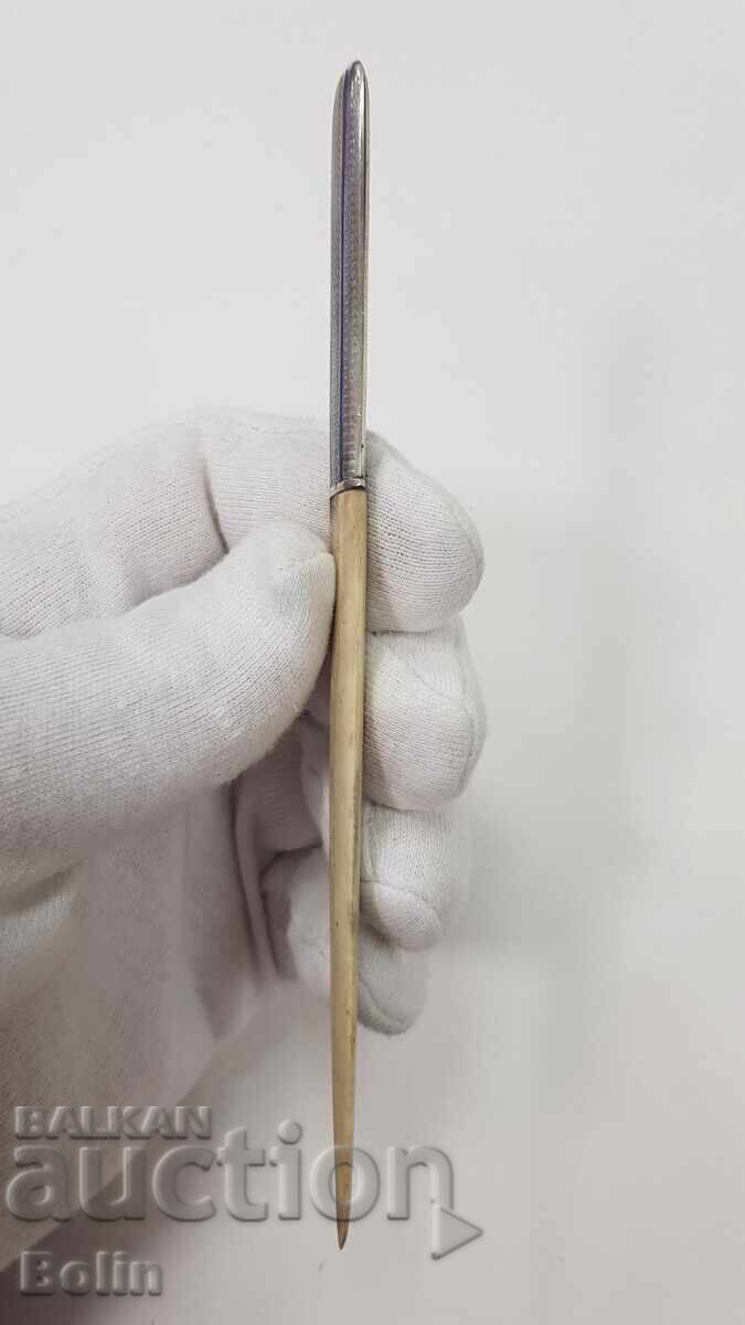 Collectible European Letter Opener Silver, Enamel, Bone 19th C - 7