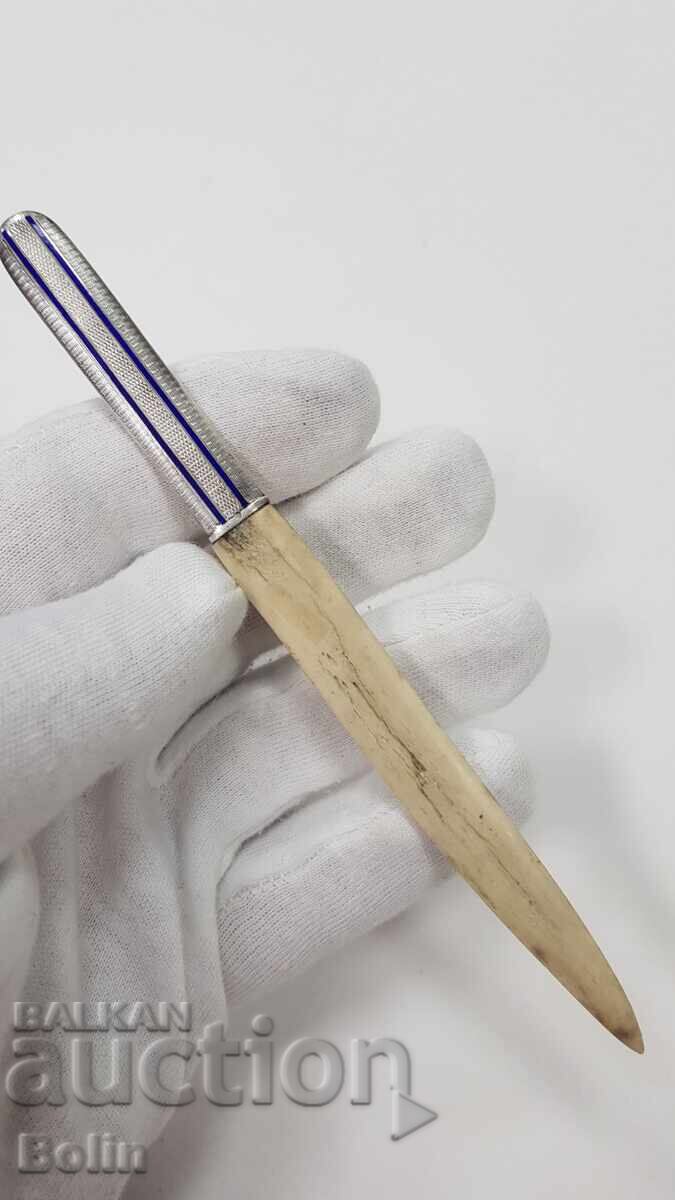 Collectible European Letter Opener Silver, Enamel, Bone 19th C