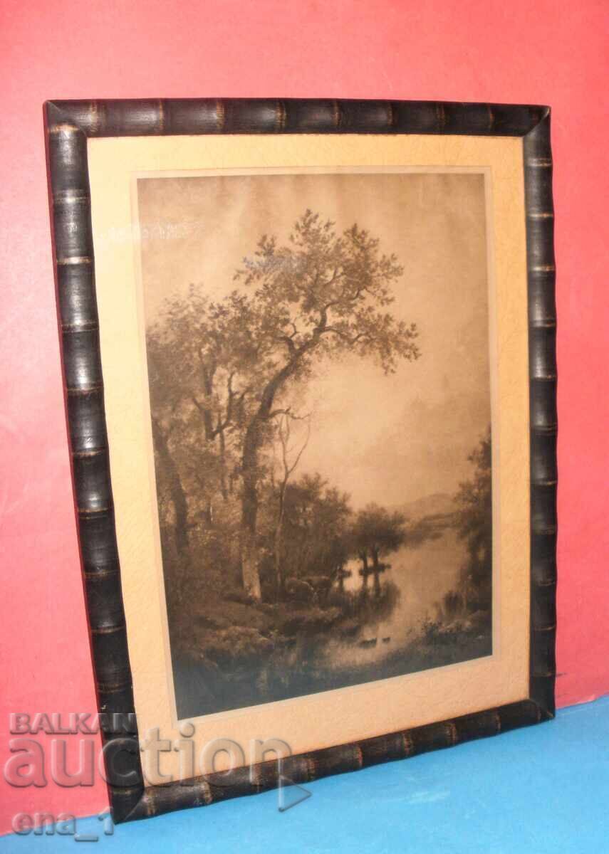 Peisaj - imprimare veche alb-negru în ramă de lemn cu sticlă cu preț 25.00 BGN | € 12.78 Peisaj - imprimare veche alb-negru în ramă de lemn cu sticlă cu preț 25.00 BGN | € 12.78