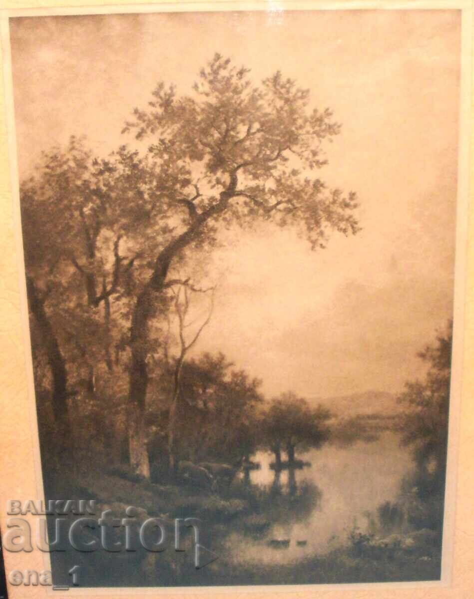 Livrarea Peisaj - imprimare veche alb-negru în ramă de lemn cu sticlă Livrarea Peisaj - imprimare veche alb-negru în ramă de lemn cu sticlă