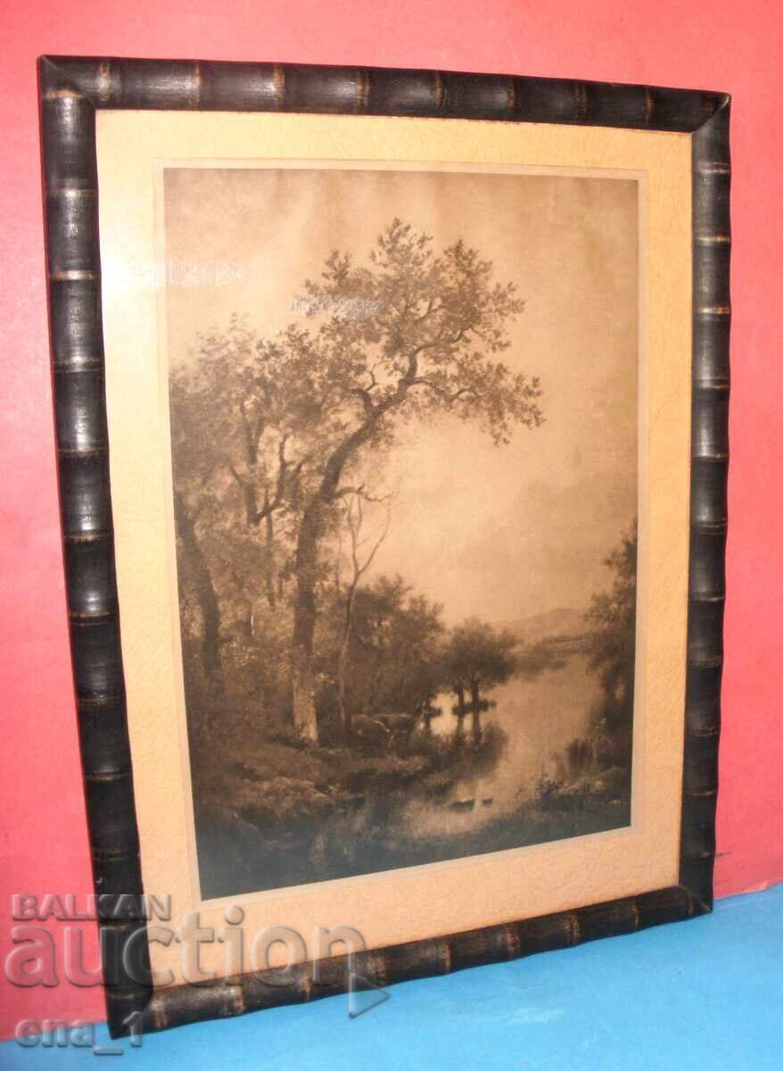 Peisaj - imprimare veche alb-negru în ramă de lemn cu sticlă - 5 Peisaj - imprimare veche alb-negru în ramă de lemn cu sticlă - 5