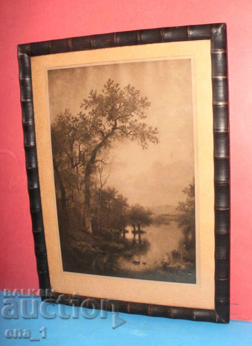 Peisaj - imprimare veche alb-negru în ramă de lemn cu sticlă - 6 Peisaj - imprimare veche alb-negru în ramă de lemn cu sticlă - 6