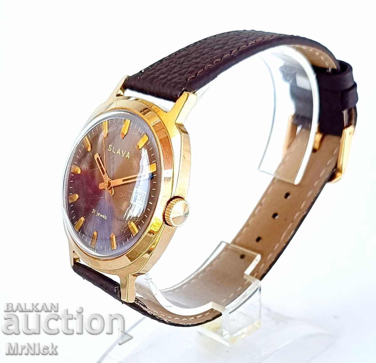 Licitație Ceas mecanic bărbătesc Slava Slava placat cu aur