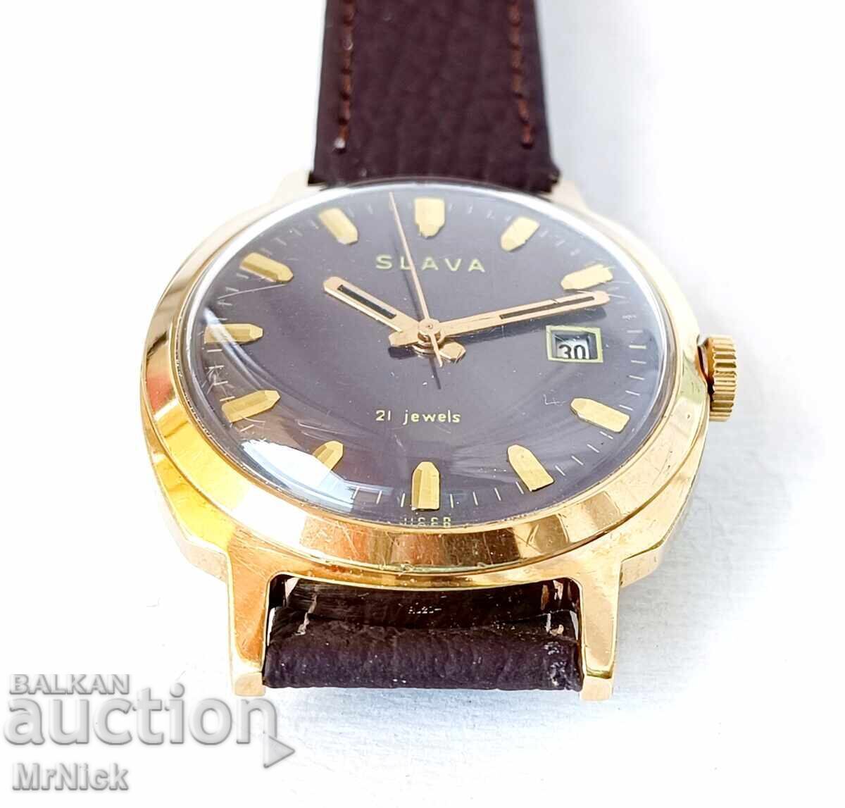 Livrarea Ceas mecanic bărbătesc Slava Slava placat cu aur