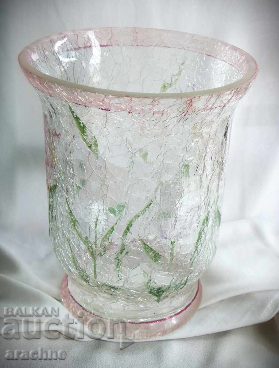 Vase from pink "craquelé" glass, England