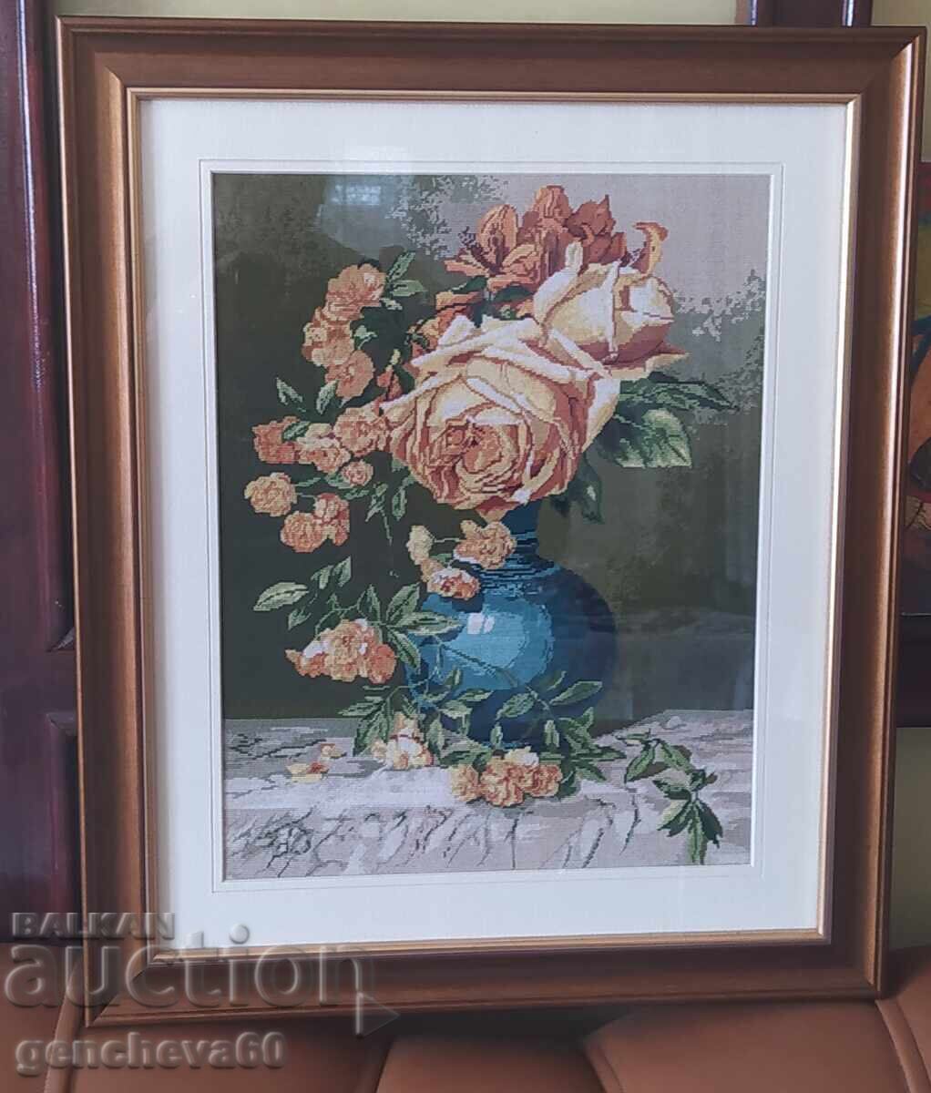 Frumos goblen mare „Vază cu flori” - înrămat cu preț 200.00 BGN | € 102.26